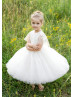 Beaded Ivory Lace Tulle Open Sleeves Flower Girl Dress